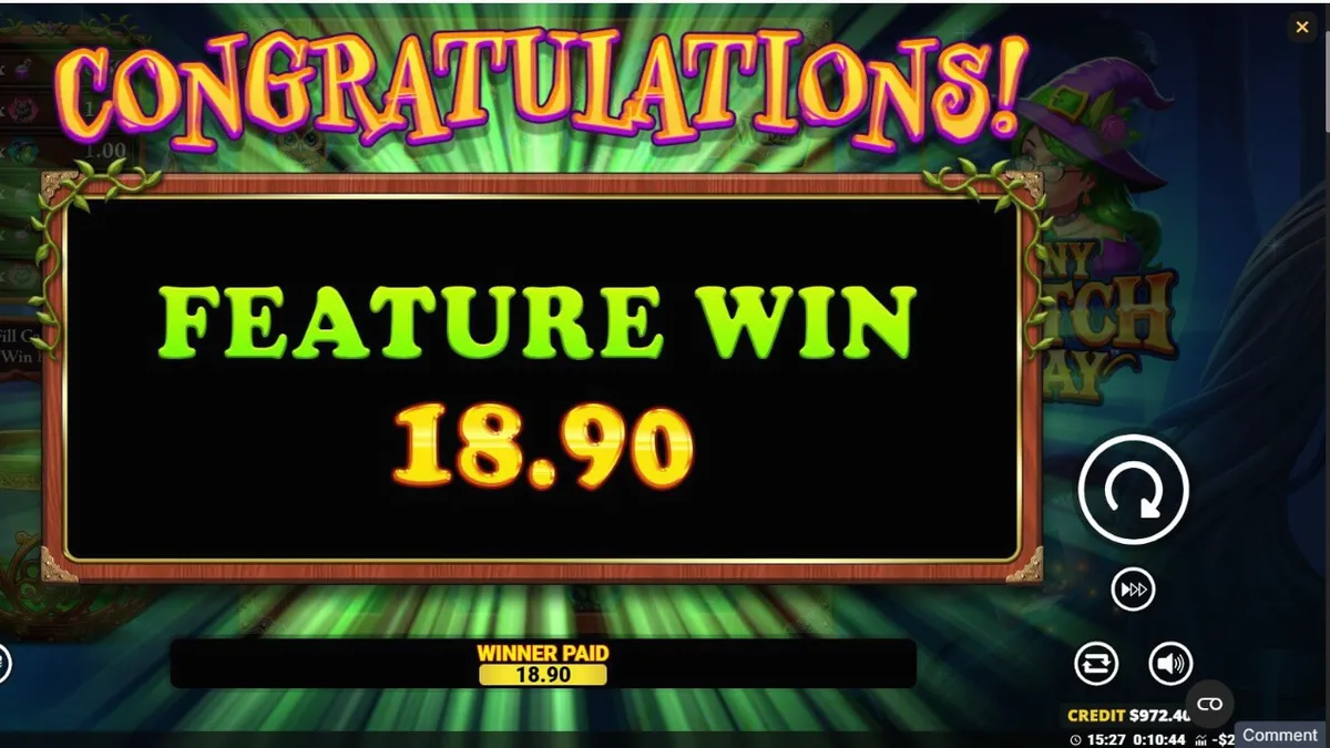 Interface mágica e colorida do slot Any Witch Way com caldeirão e símbolos de poções